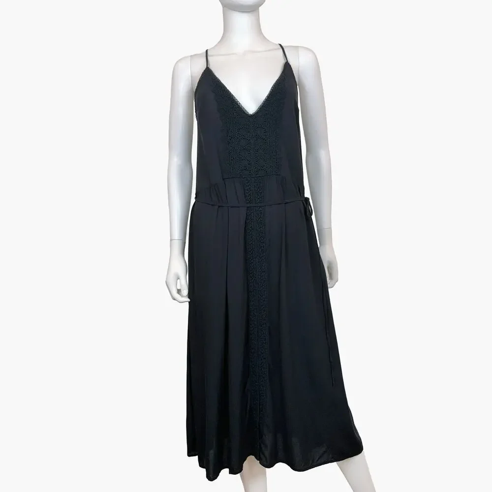 VICTORIA'S SECRET Crochet Lace Sleeveless Racerback Midi Dress (Black | Size S)
